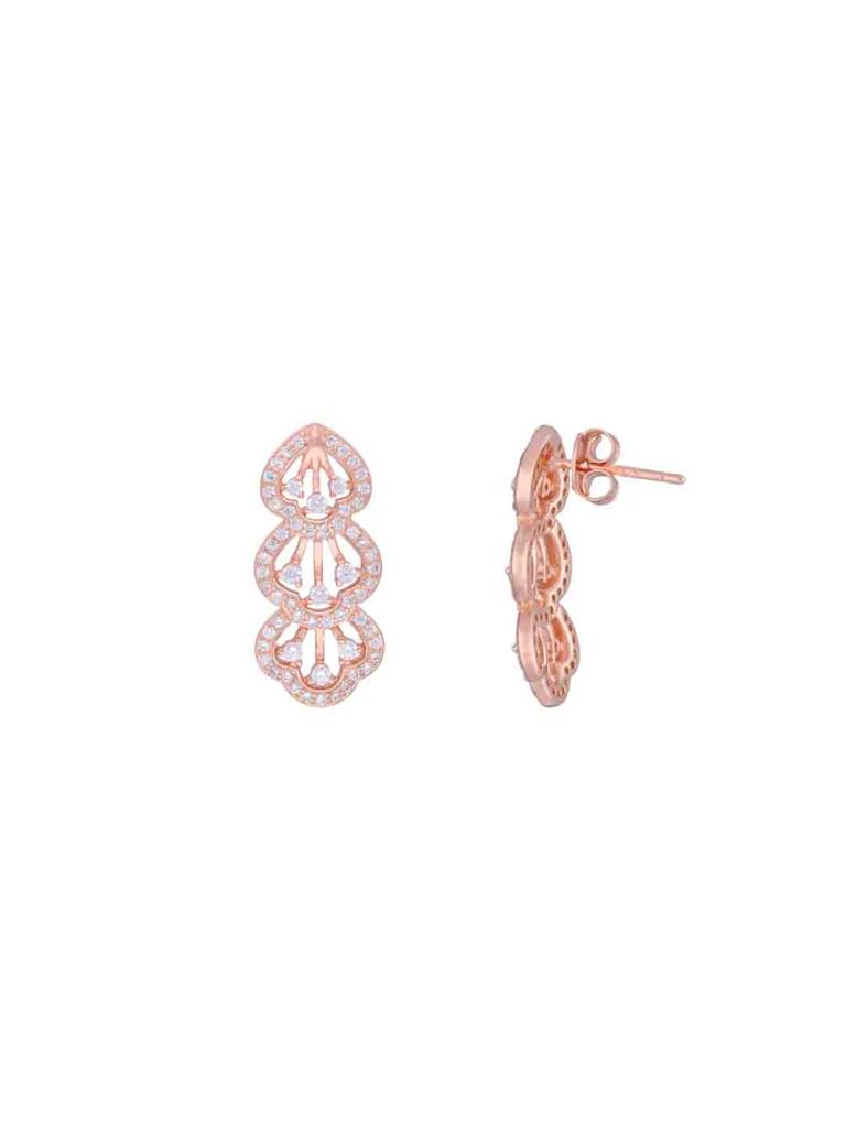 Sterling Silver Rose Gold Trendy Teardrops Zirconia Drop Earrings : ERDR16-RG-NA