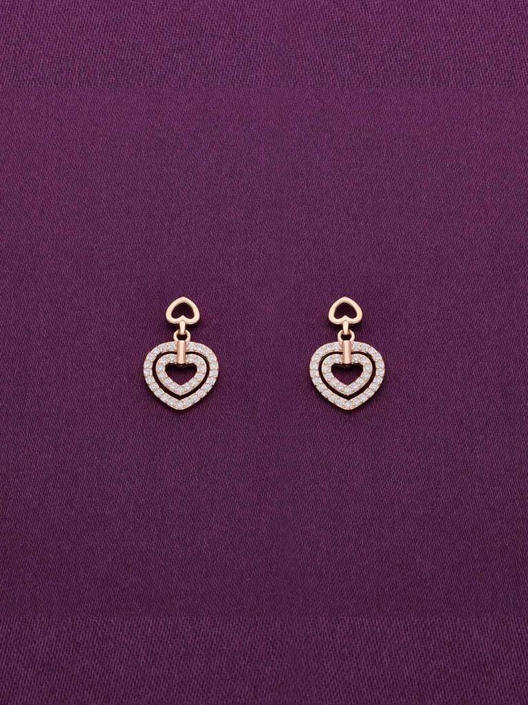 Sterling Silver Rose Gold Diamond Studded Dual Hearts Drop Earrings : ERDR168-RG-NA