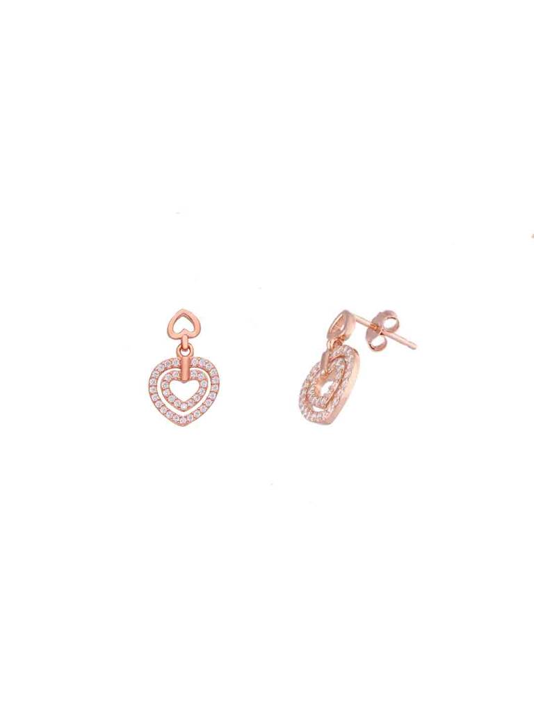 Sterling Silver Rose Gold Diamond Studded Dual Hearts Drop Earrings : ERDR168-RG-NA