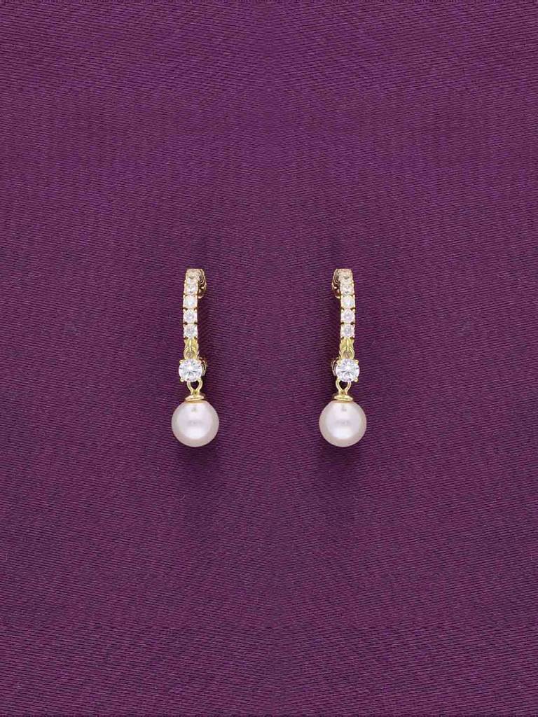 Sterling Silver Gold Stylish Zircon Studded Pearl Drop Earrings : ERDR169-G-NA