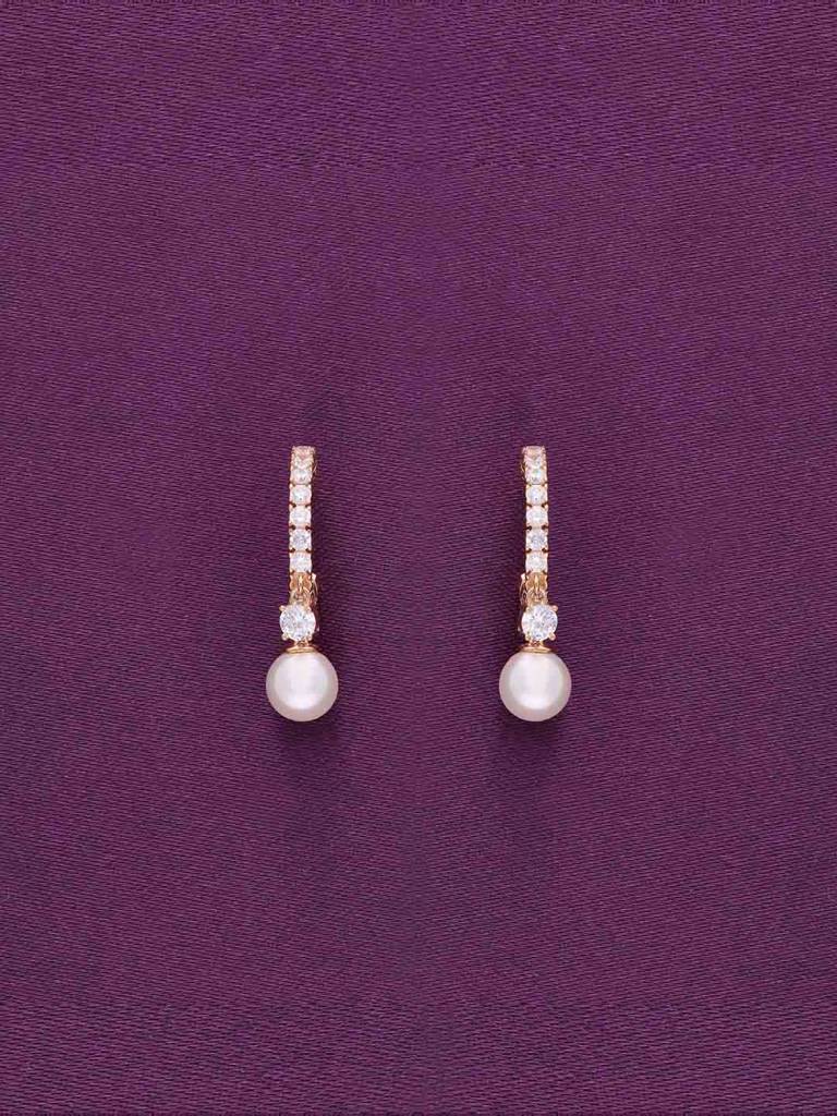 Sterling Silver Rose Gold Stylish Zircon Studded Pearl Drop Earrings : ERDR169-RG-NA