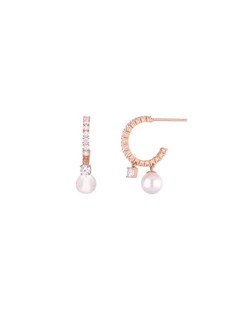 Sterling Silver Rose Gold Stylish Zircon Studded Pearl Drop Earrings : ERDR169-RG-NA