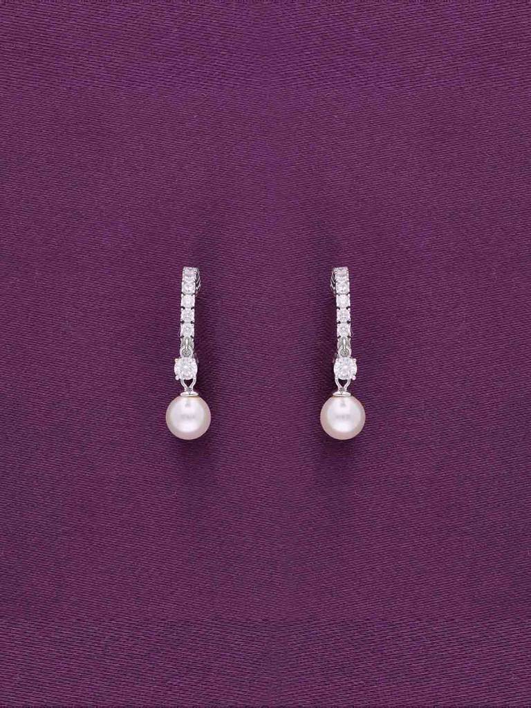 Sterling Silver Stylish Zircon Studded Pearl Drop Earrings : ERDR169-S-NA