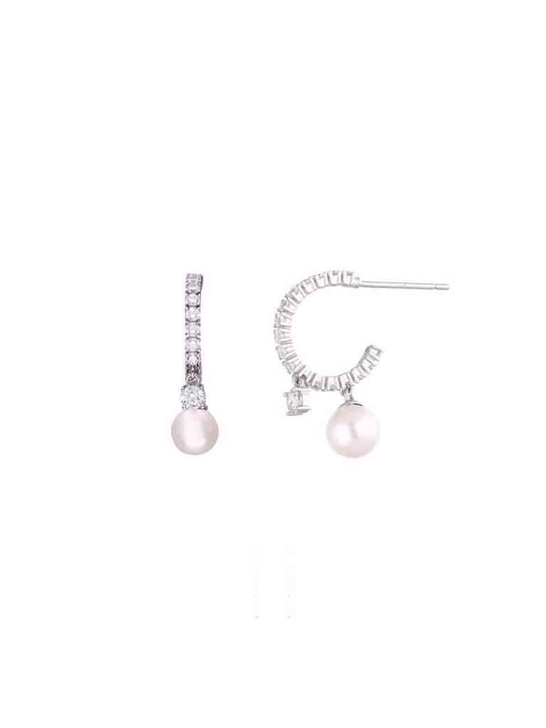 Sterling Silver Stylish Zircon Studded Pearl Drop Earrings : ERDR169-S-NA