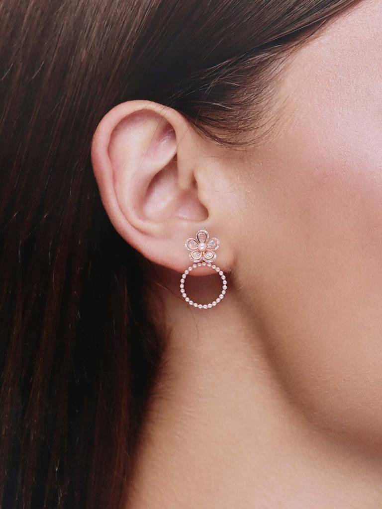 Sterling Silver Rose Gold Argent Elegance Floral Drop Earrings : ERDR170-RG-NA