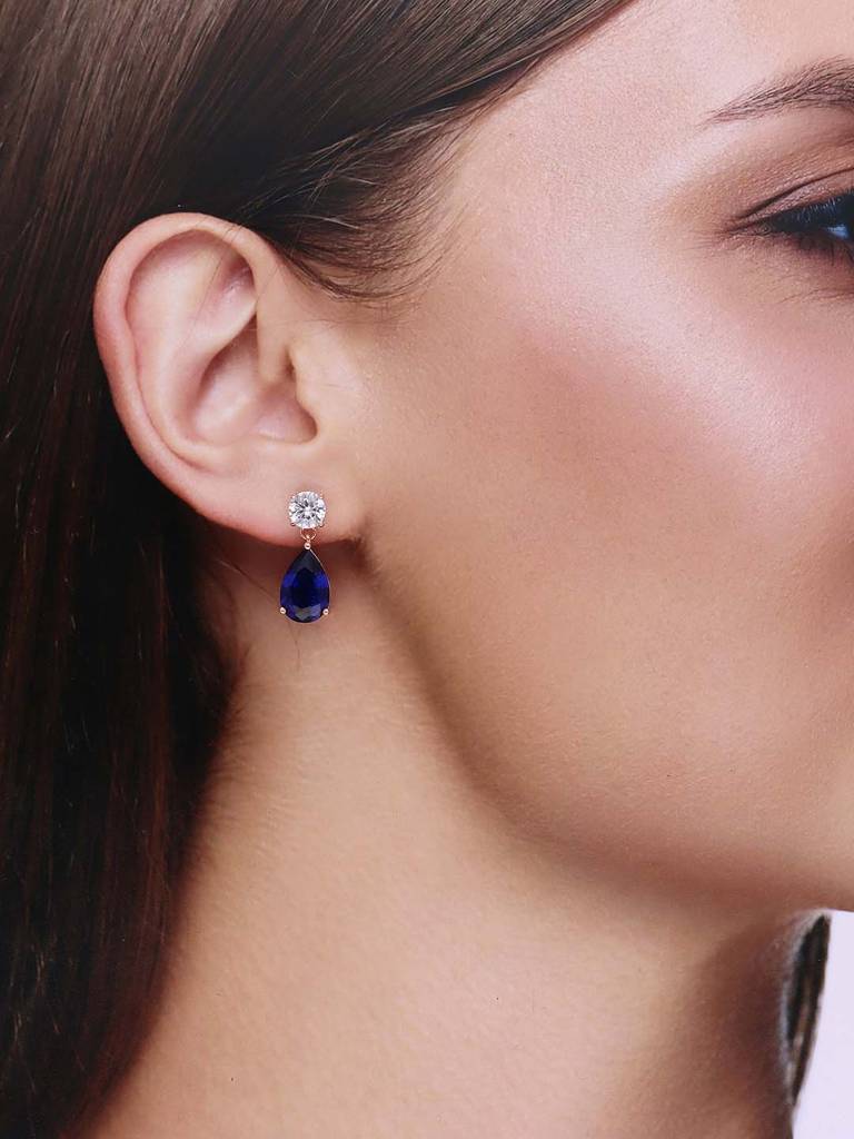 Sterling Silver Rose Gold Royal Blue Droplets Drop Earrings : ERDR174-RG-NA