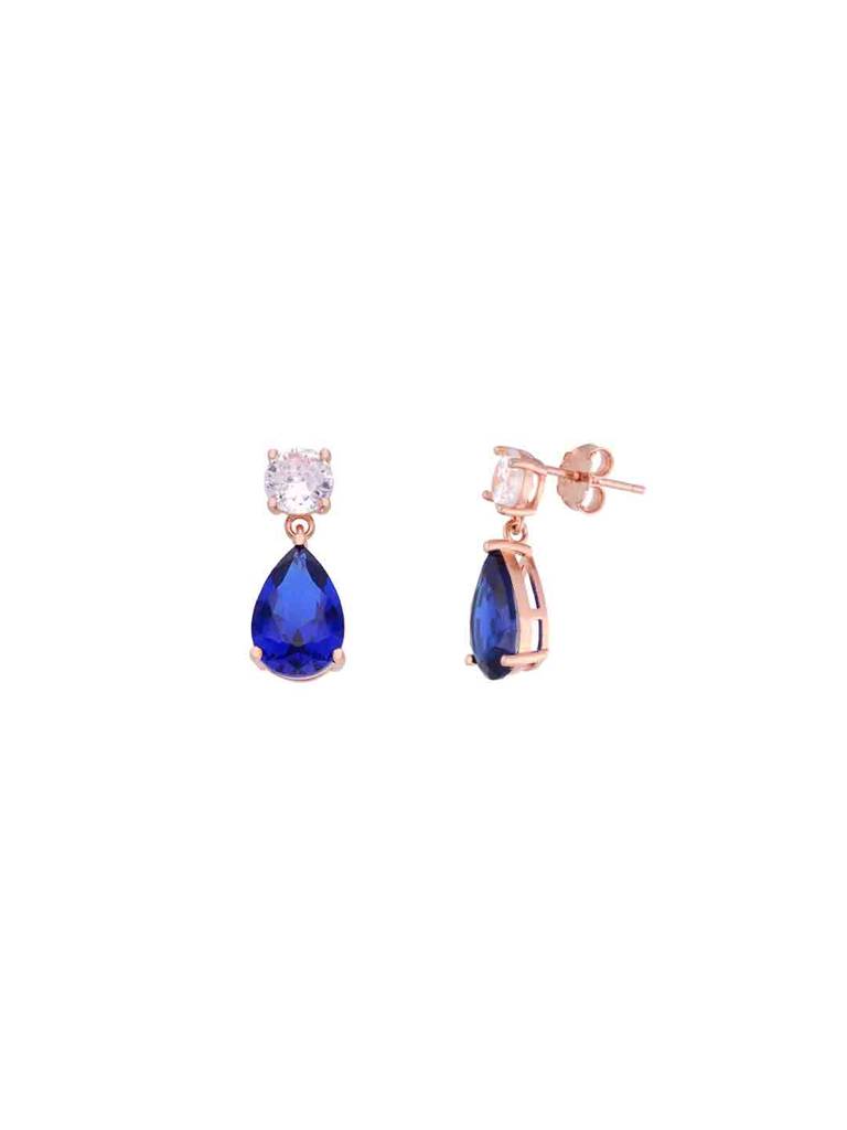 Sterling Silver Rose Gold Royal Blue Droplets Drop Earrings : ERDR174-RG-NA