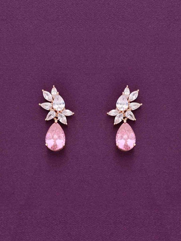 Sterling Silver Rose Gold Royal Pink Teardrops Statement Drop Earrings : ERDR175-RG-NA