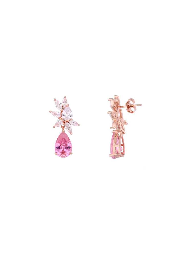 Sterling Silver Rose Gold Royal Pink Teardrops Statement Drop Earrings : ERDR175-RG-NA