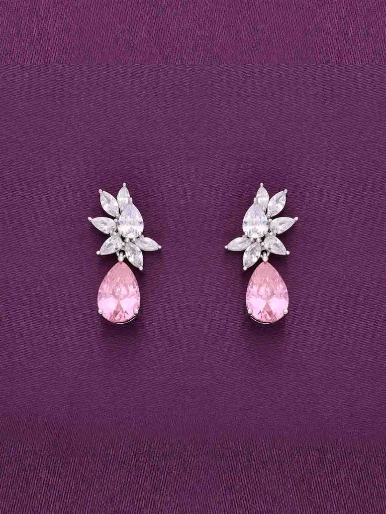 Sterling Silver Royal Pink Teardrops Statement Drop Earrings : ERDR175-S-NA