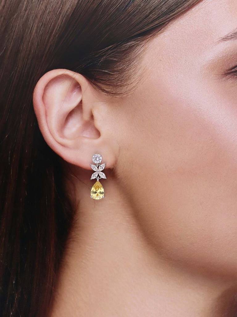 Sterling Silver Argent Yellow Drops Dangler Earrings : ERDR178-S-NA