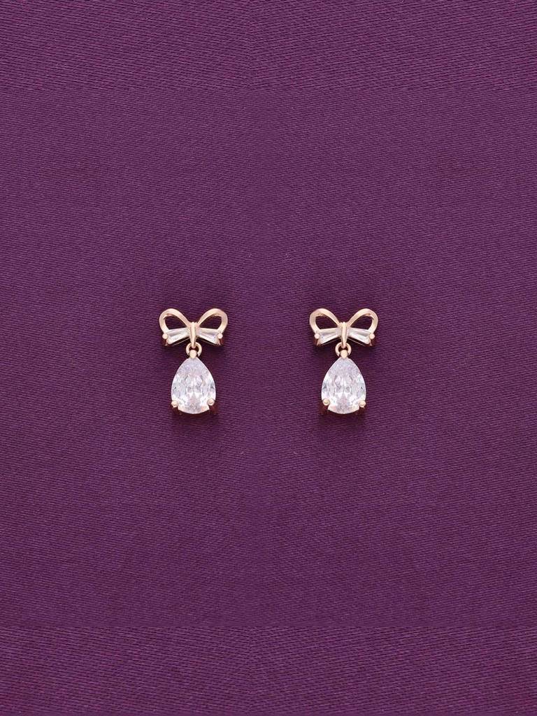 Sterling Silver Rose Gold Zircon Studded Bow Teardrops Drop Earrings : ERDR180-RG-NA