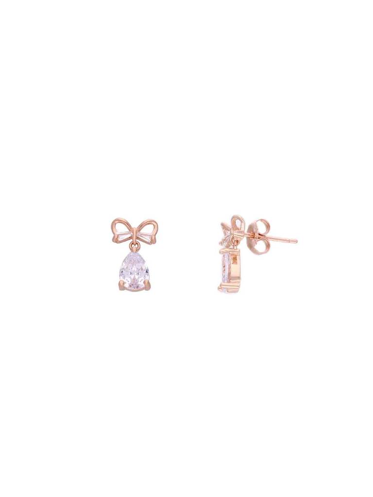 Sterling Silver Rose Gold Zircon Studded Bow Teardrops Drop Earrings : ERDR180-RG-NA