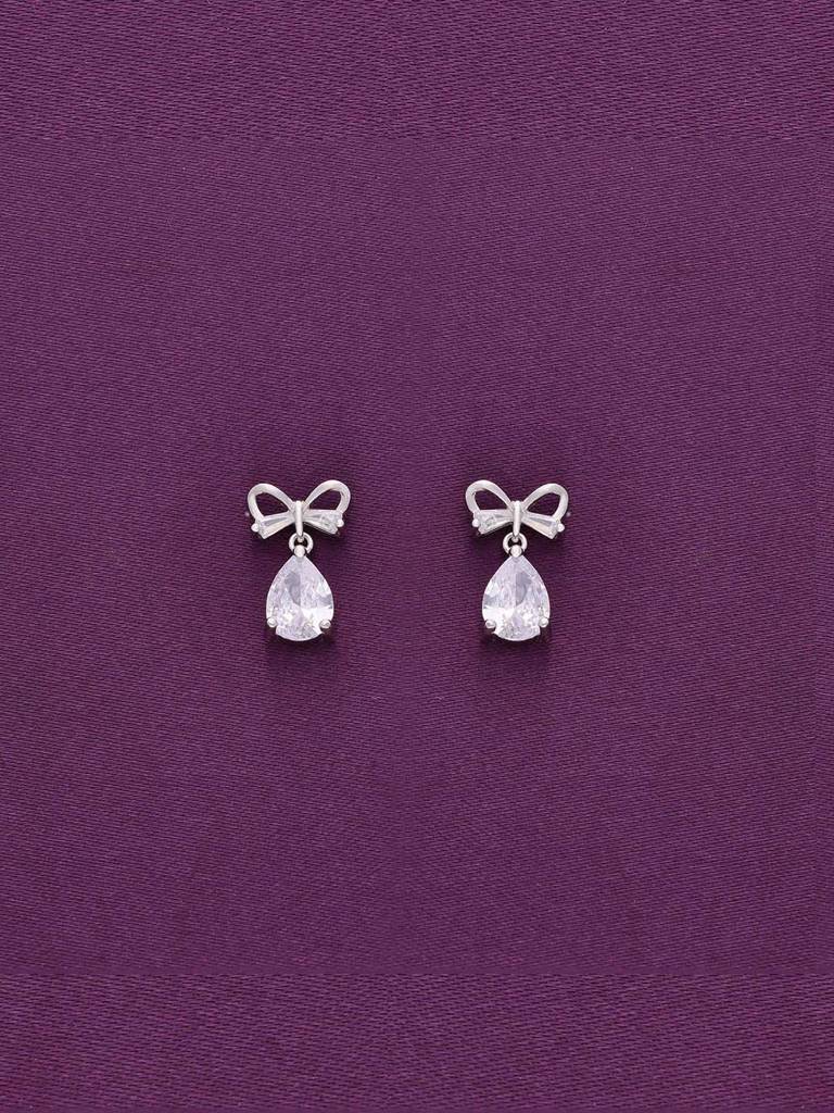 Sterling Silver Zircon Studded Bow Teardrops Drop Earrings : ERDR180-S-NA