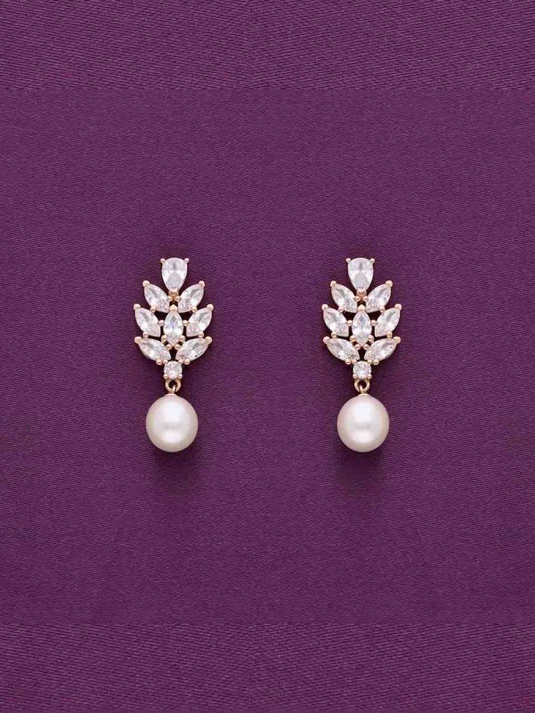 Sterling Silver Rose Gold Stylish Pearl Drop Earrings : ERDR181-RG-NA