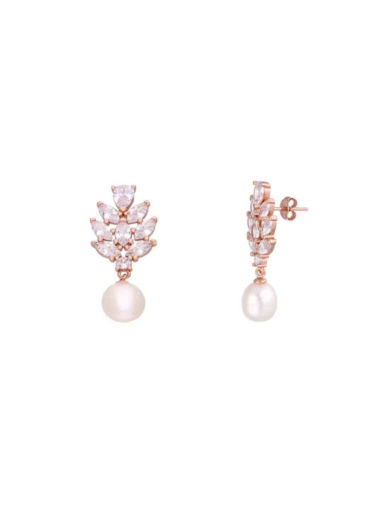 Sterling Silver Rose Gold Stylish Pearl Drop Earrings : ERDR181-RG-NA