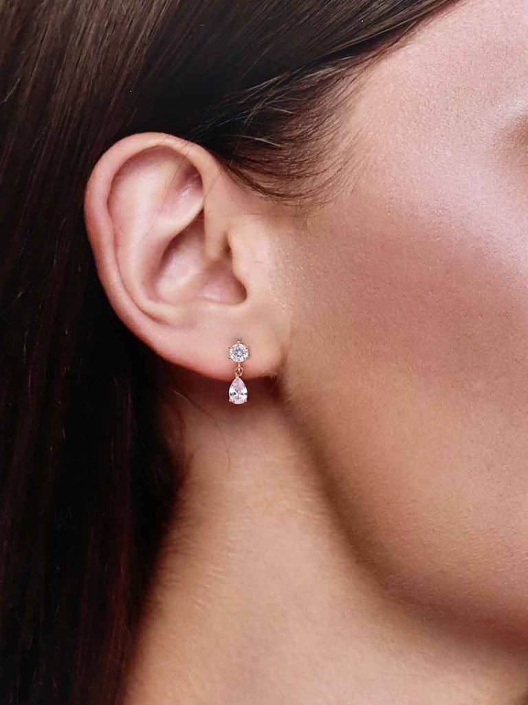 Sterling Silver Tear Drops Solitaire Drop Earrings : ERDR194-RG-NA