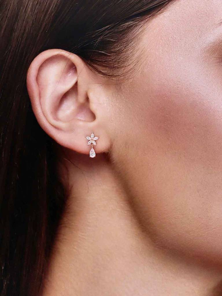 Sterling Silver Floral Drop Earrings : ERDR195-RG-NA