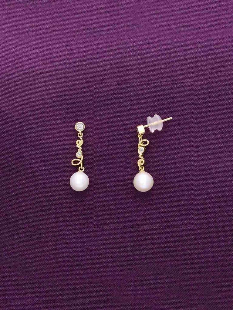 Sterling Silver Gold Love Pearl Drop Earrings : ERDR206-G-NA