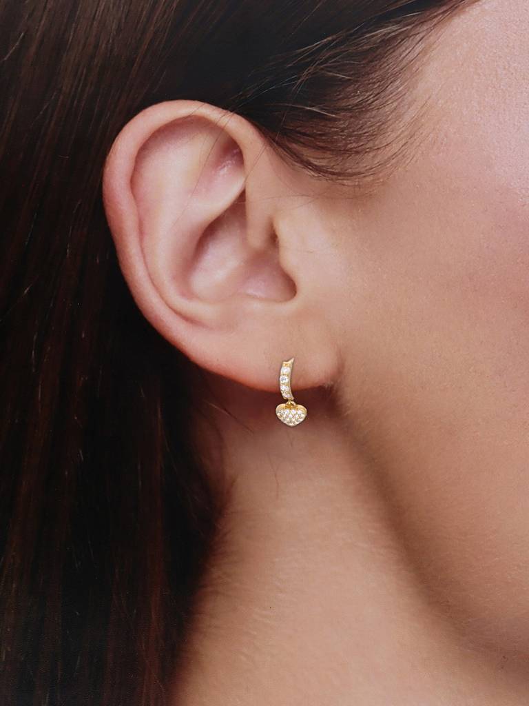 925 Silver Elegant Pave Heart Drop Earrings : ERDR209-G-NA