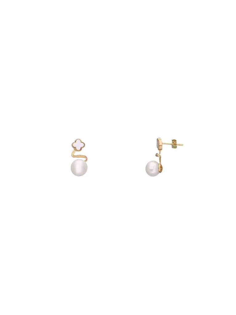 Sterling Silver Gold Pearl Clover Drop Earrings : ERDR215-G-NA