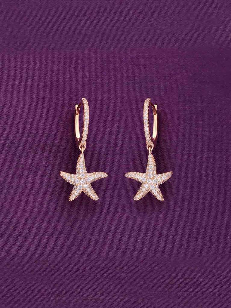 Sterling Silver Rose Gold Zircon Studded Starfish Drop Earrings : ERDR22-RG-NA