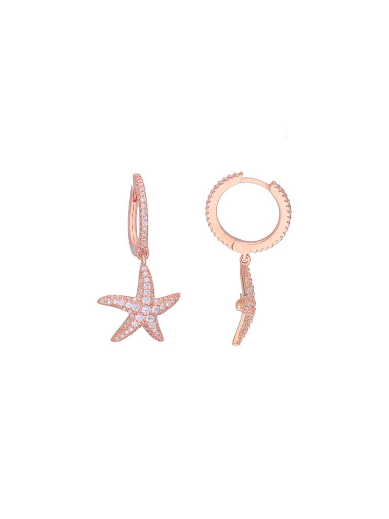 Sterling Silver Rose Gold Zircon Studded Starfish Drop Earrings : ERDR22-RG-NA