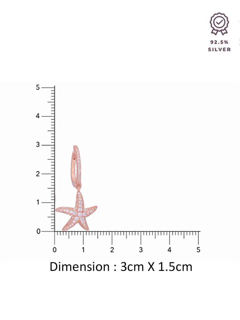 Sterling Silver Rose Gold Zircon Studded Starfish Drop Earrings : ERDR22-RG-NA