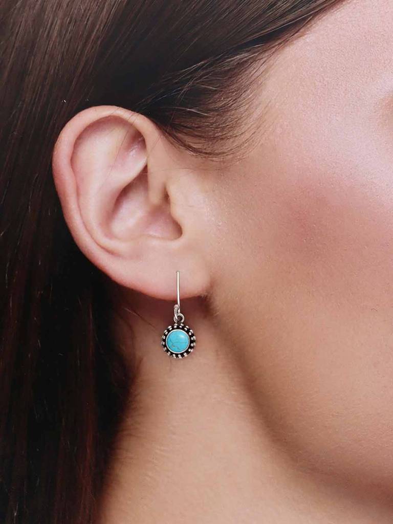 Sterling Silver Cyan Grunge Oxidized Drop Earrings : ERDR28-S-NA