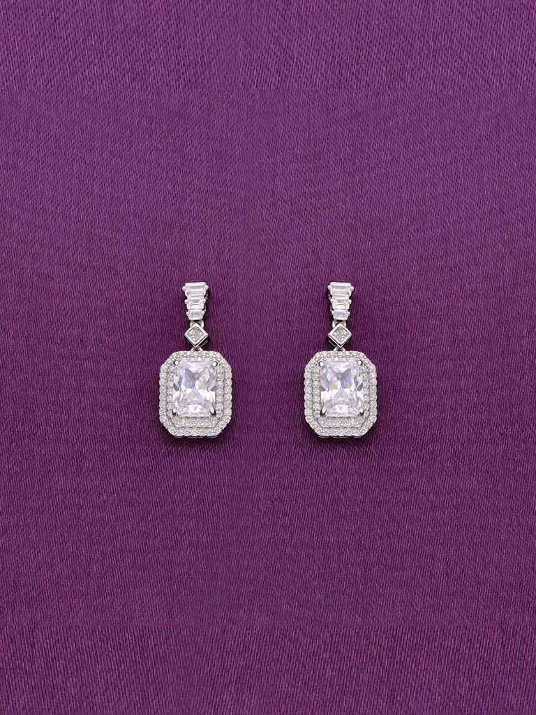 Sterling Silver Shimmering Zircon Studded Baguette Drop Earrings : ERDR59-S-NA