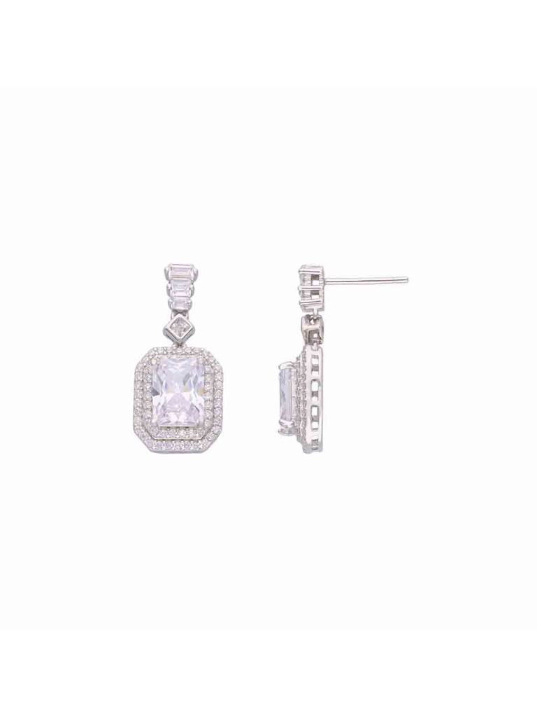Sterling Silver Shimmering Zircon Studded Baguette Drop Earrings : ERDR59-S-NA