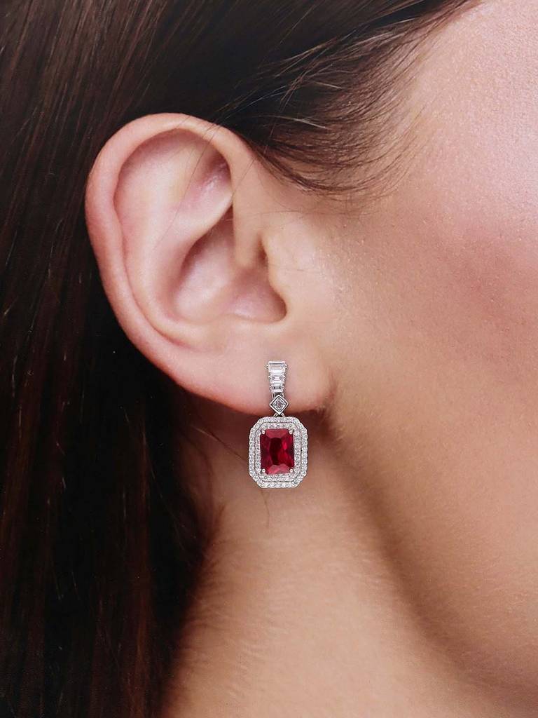 Sterling Silver Zircon Studded Baguette Drop Earrings : ERDR60-S-NA