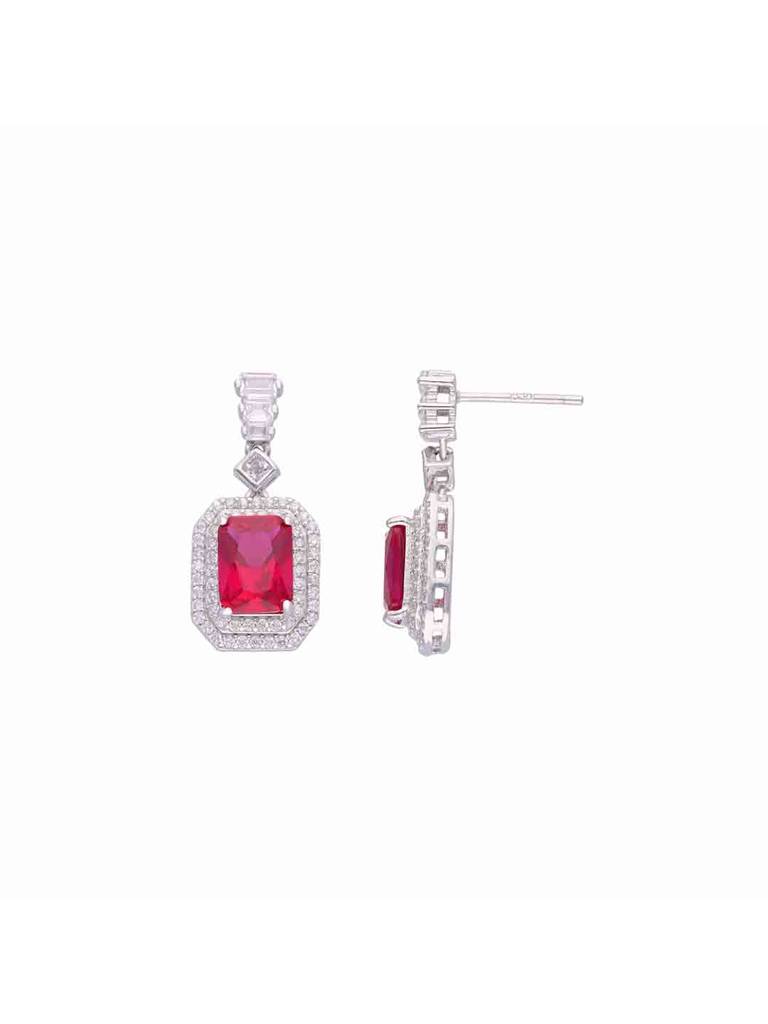 Sterling Silver Zircon Studded Baguette Drop Earrings : ERDR60-S-NA