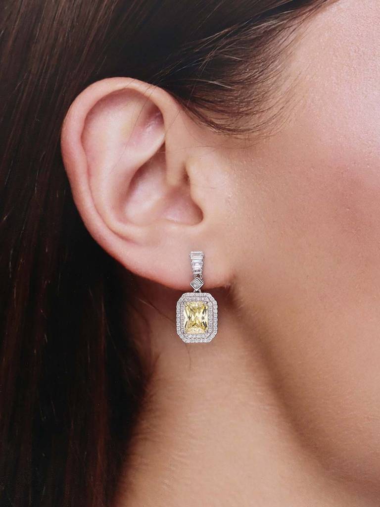 Sterling Silver Shimmering Zircon Baguette Drop Earrings : ERDR61-S-NA