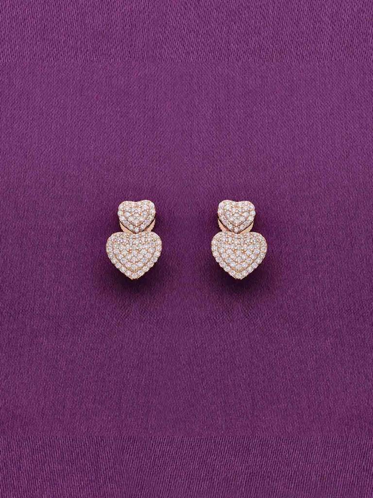 Sterling Silver Rose Gold Pave Dual Hearts Zircon Drop Earrings : ERDR76-RG-NA