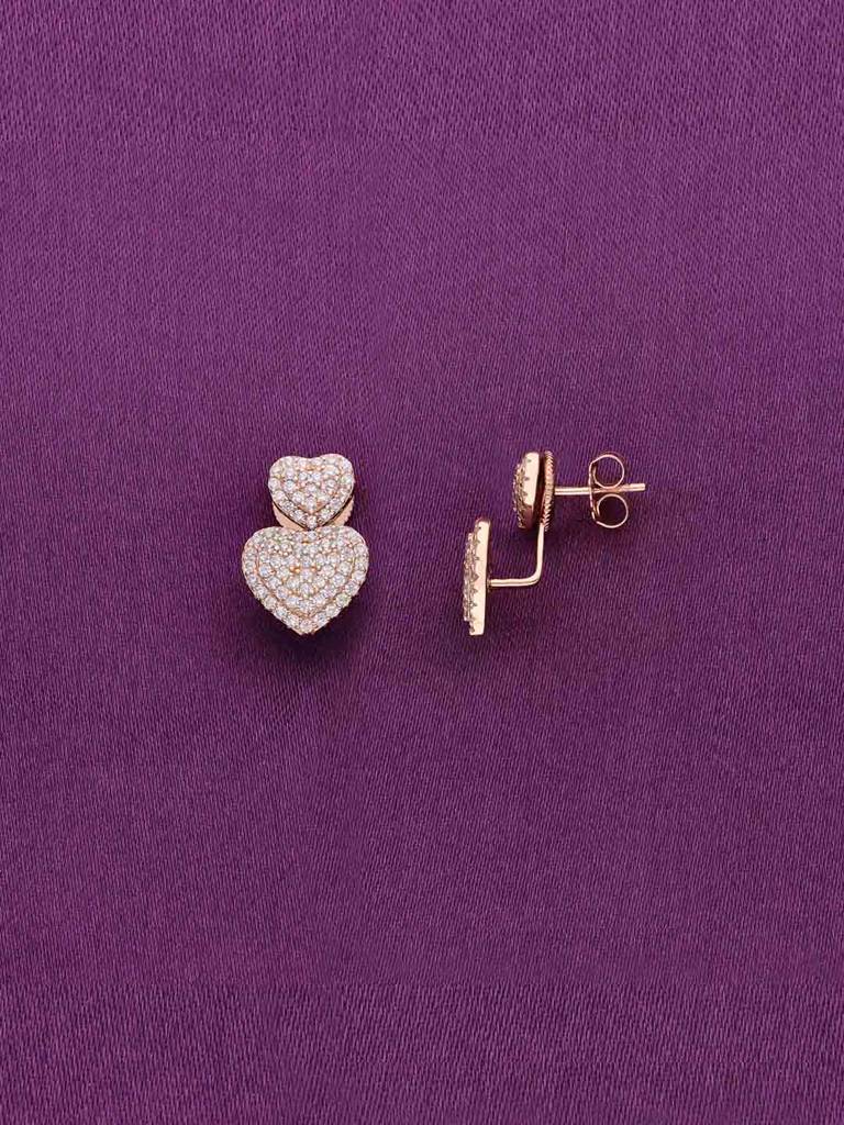 Sterling Silver Rose Gold Pave Dual Hearts Zircon Drop Earrings : ERDR76-RG-NA