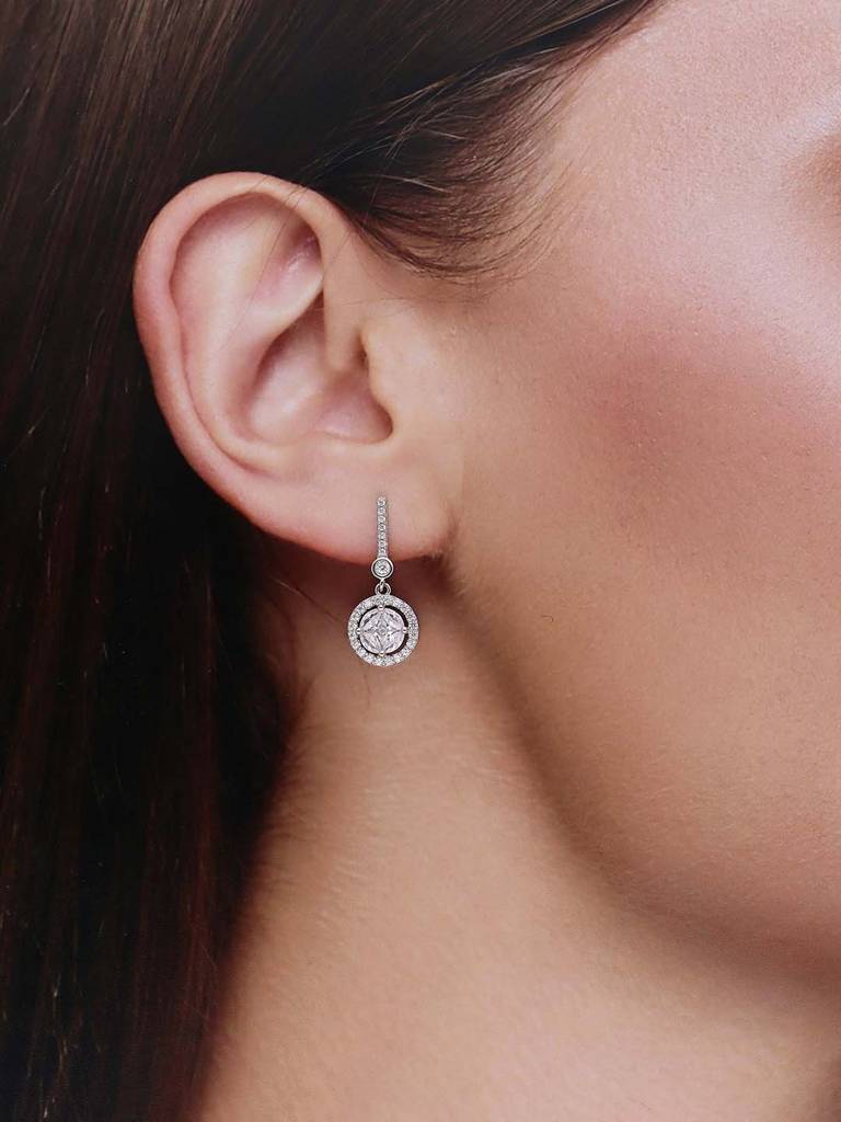 Sterling Silver Crystal Cut Drop Earrings : ERDR8-S-NA
