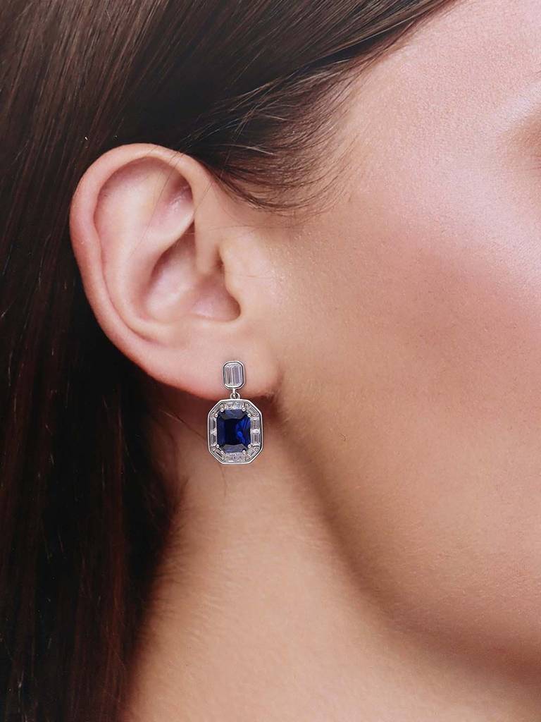Sterling Silver Chic Blue Zircon Drop Earrings : ERDR83-S-NA