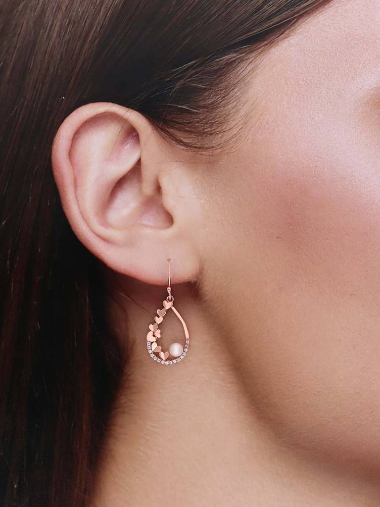 Sterling Silver Rose Gold Stylish Pearl Embedded Drop Earrings : ERDR86-RG-NA