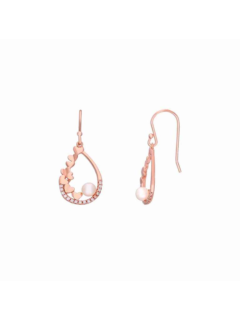 Sterling Silver Rose Gold Stylish Pearl Embedded Drop Earrings : ERDR86-RG-NA