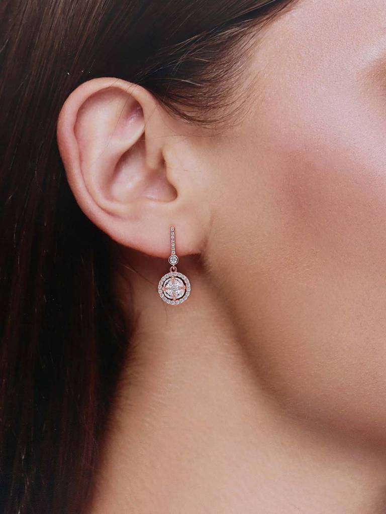 Sterling Silver Rose Gold Crystal Cut Drop Earrings : ERDR9-RG-NA