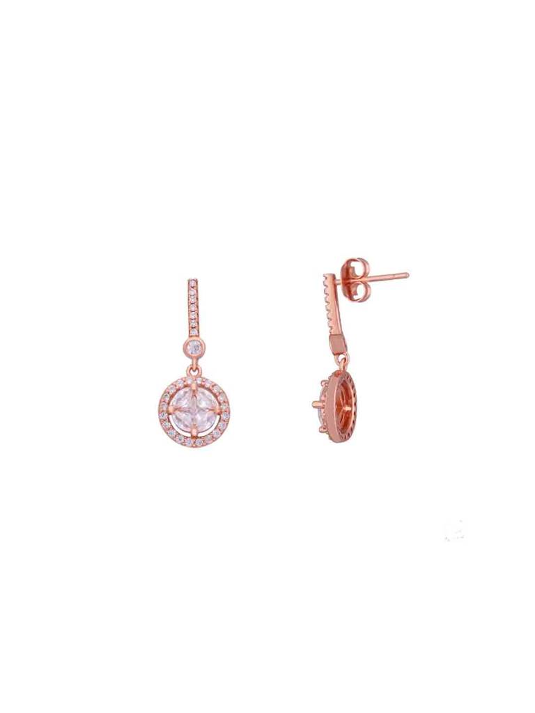 Sterling Silver Rose Gold Crystal Cut Drop Earrings : ERDR9-RG-NA