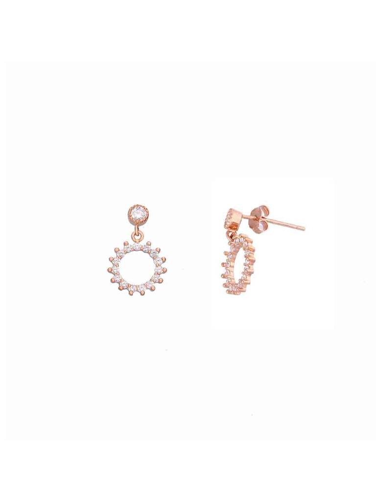 Sterling Silver Rose Gold Radiant Zircon Studded Round Drop Earrings : ERDR91-RG-NA