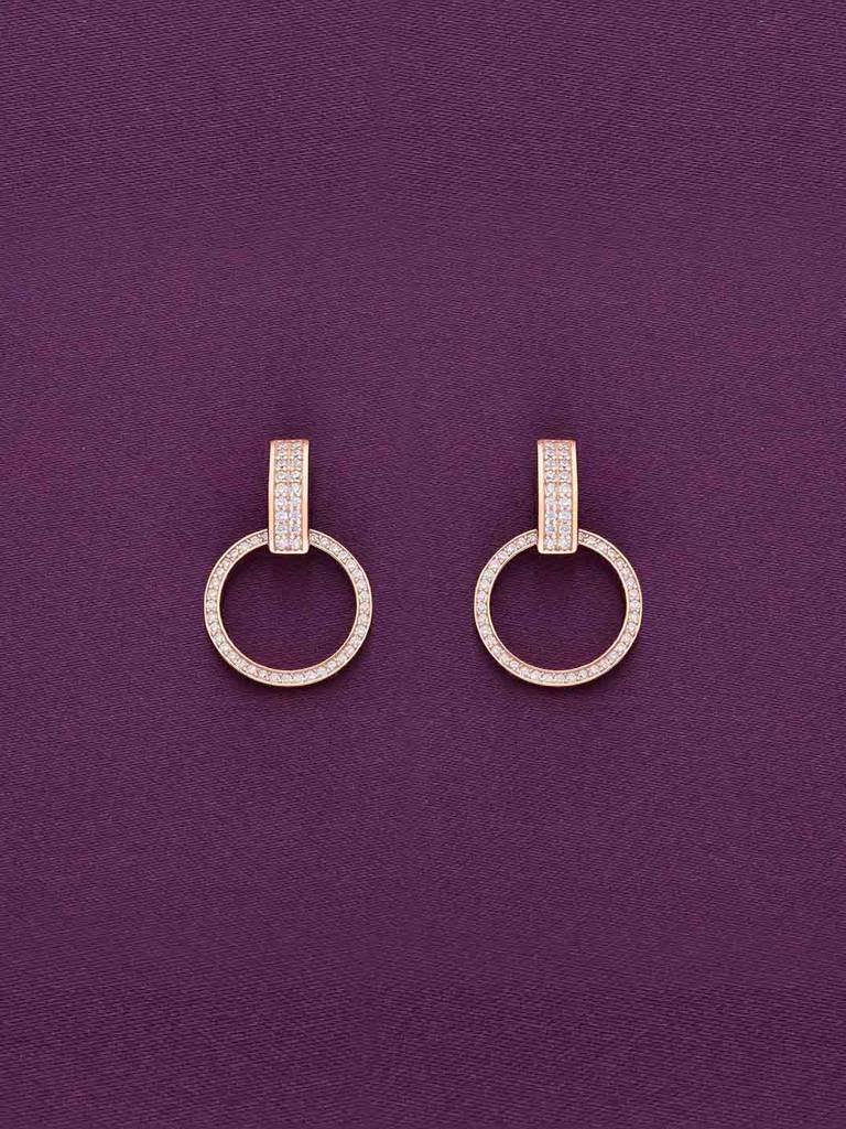 Sterling Silver Rose Gold Gleaming Circular Crystals Drop Earrings : ERDR95-RG-NA