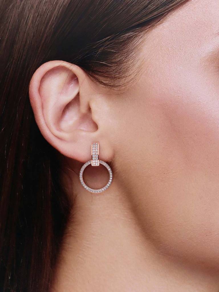 Sterling Silver Rose Gold Gleaming Circular Crystals Drop Earrings : ERDR95-RG-NA