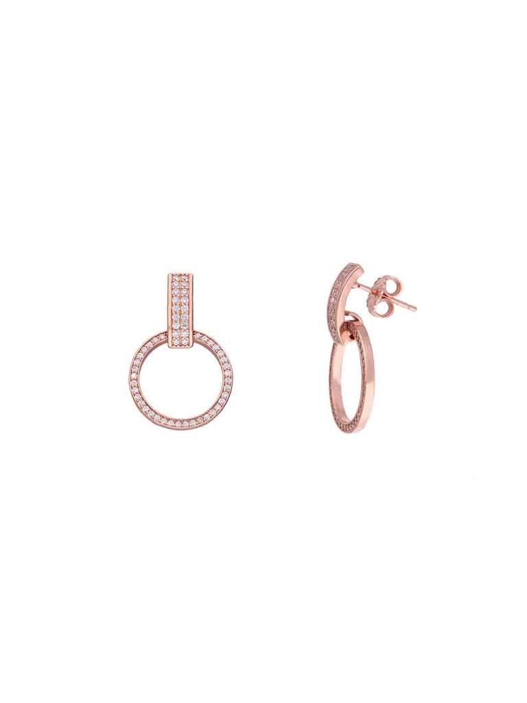 Sterling Silver Rose Gold Gleaming Circular Crystals Drop Earrings : ERDR95-RG-NA