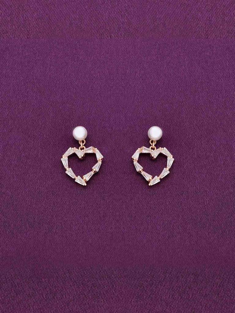 Sterling Silver Rose Gold Intricate Heart Pearl Earrings : ERDR97-RG-NA
