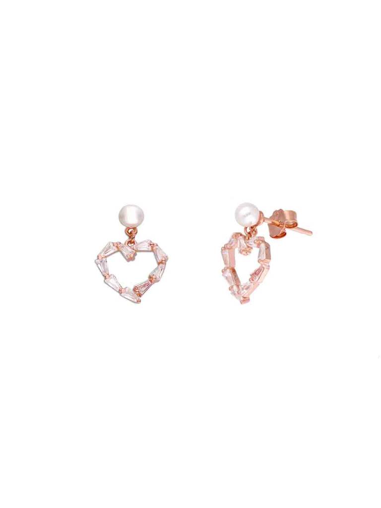 Sterling Silver Rose Gold Intricate Heart Pearl Earrings : ERDR97-RG-NA