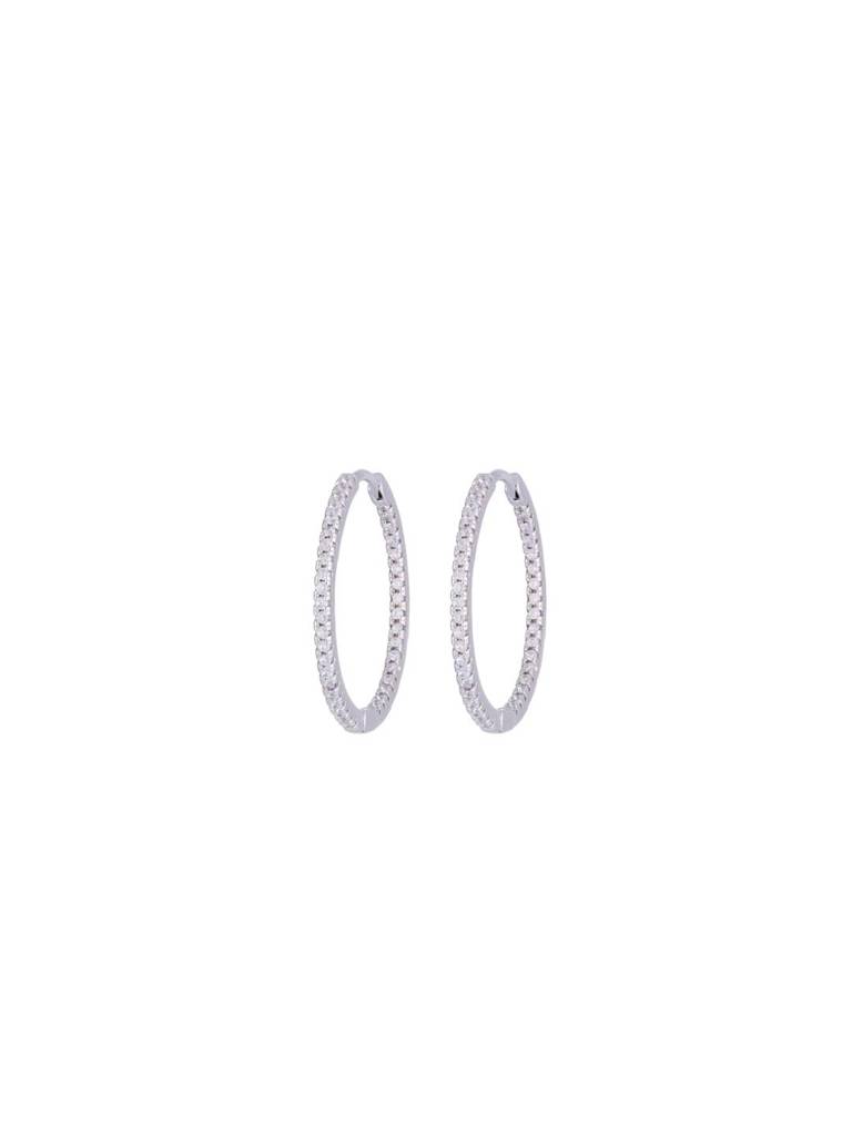 Classic Diamond Studded Silver Hoop Earrings : ERHP107-S-NA