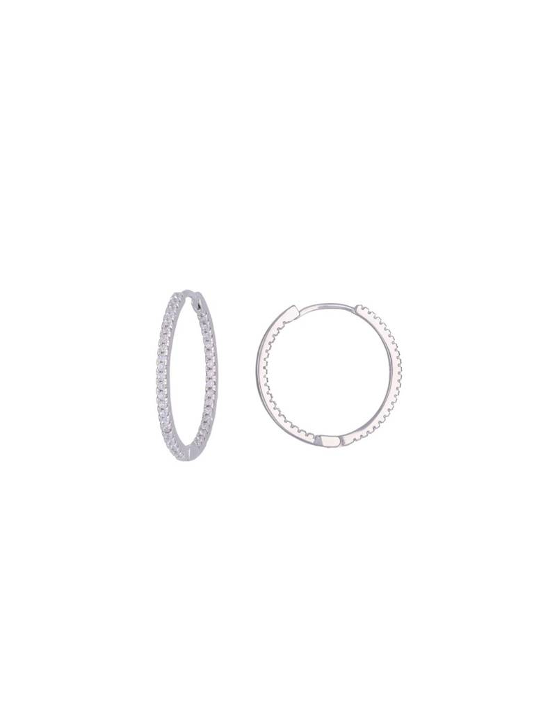 Classic Diamond Studded Silver Hoop Earrings : ERHP107-S-NA